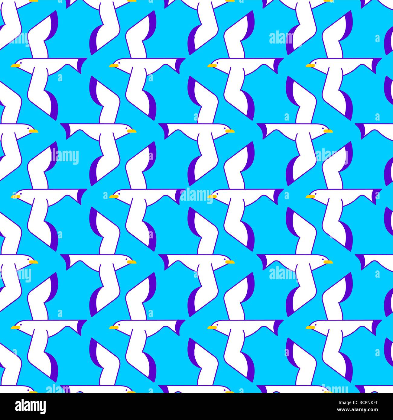 Motivo senza cuciture con gabbiani volanti su sfondo blu-rosa. Simbolo di libertà, mare, natura e stile di vita nautico. Perfetto per sfondi, texti Illustrazione Vettoriale