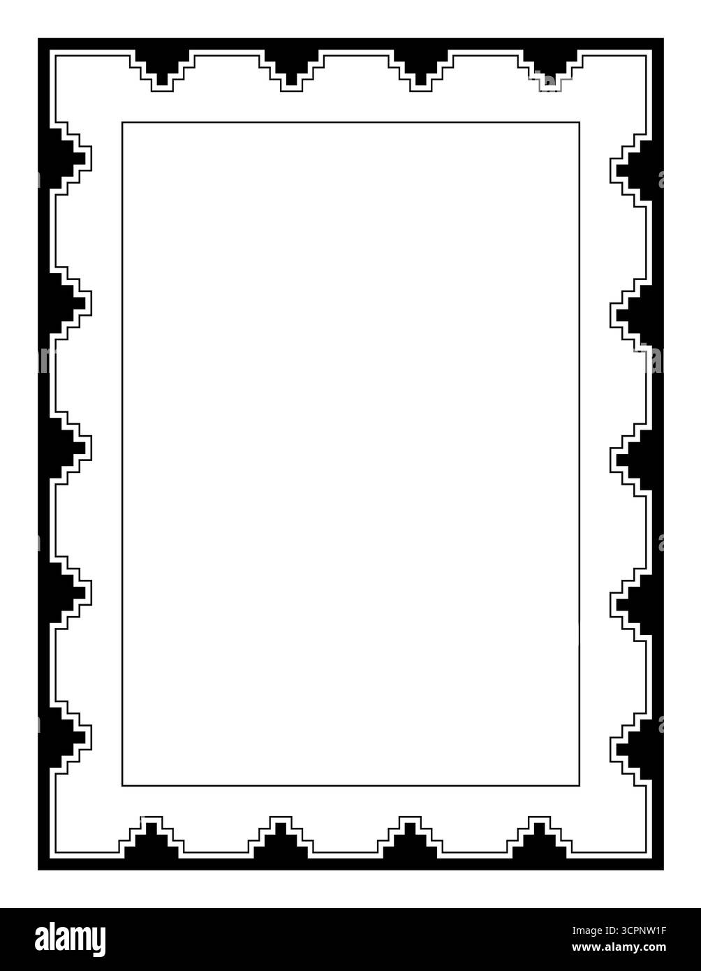 Cornice rettangolare con motivo a gradini. Bordo decorativo con motivo simile a una scala ripetuta senza cuciture, simile alle piramidi a gradini. Foto Stock