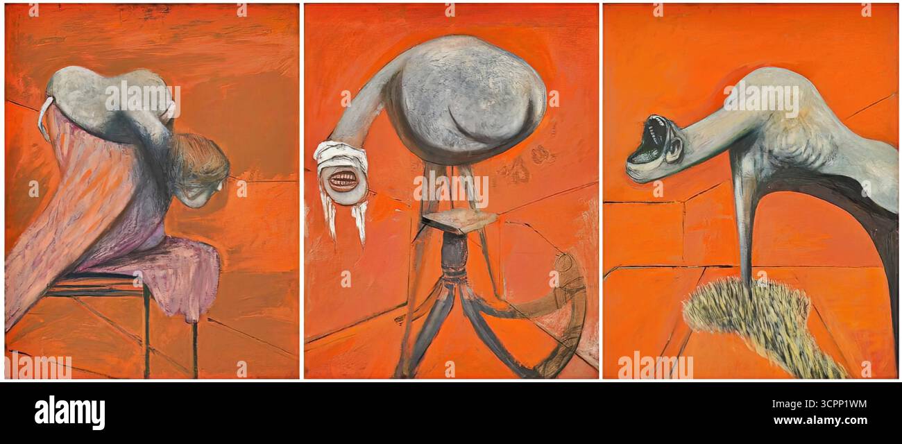 Francis Bacon, tre studi per figure alla base di una Crocifissione, 1944. Illustrazione Vettoriale