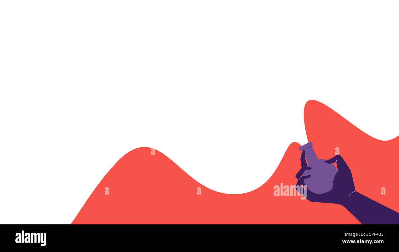 Mano mostro che afferra una bottiglia di pozione su uno sfondo semplice per testo adatto per Halloween. Illustrazione Vettoriale