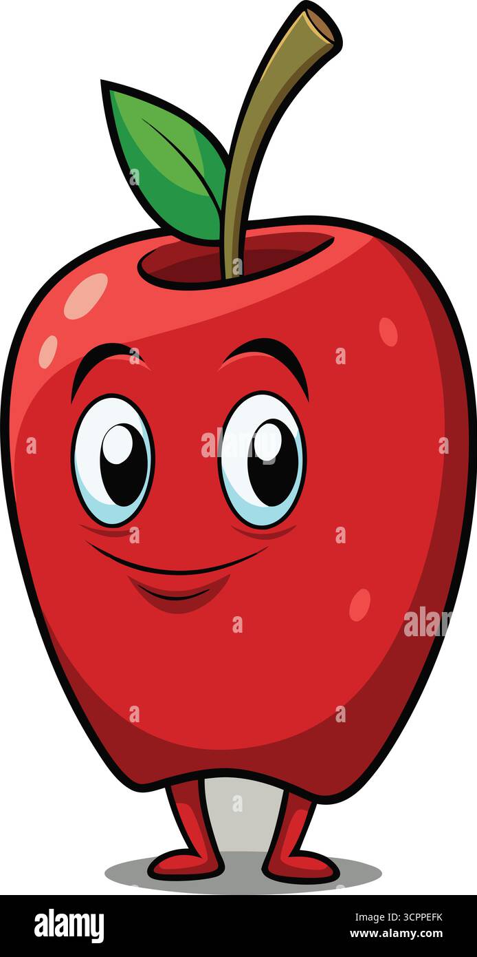 Cartoon Mela Rossa con faccia sorridente su sfondo trasparente Illustrazione Vettoriale