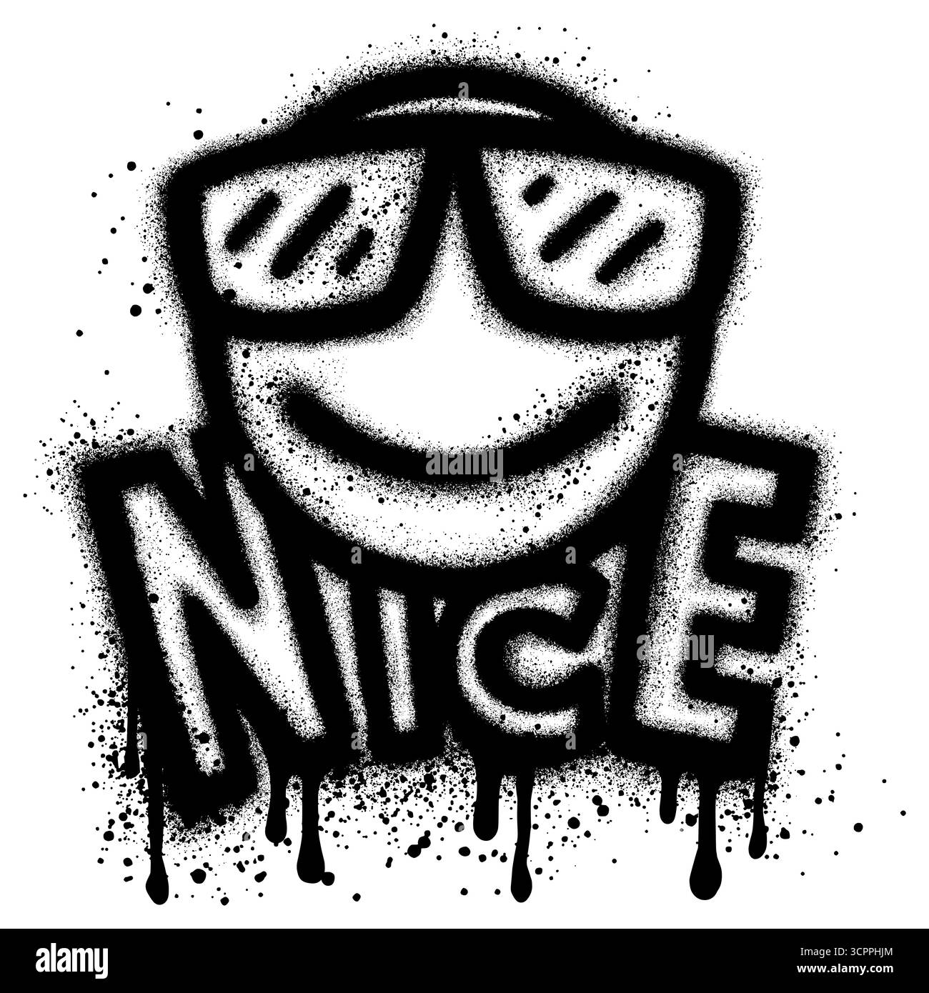 emoticon graffiti che sorride faccia con la parola bello Illustrazione Vettoriale