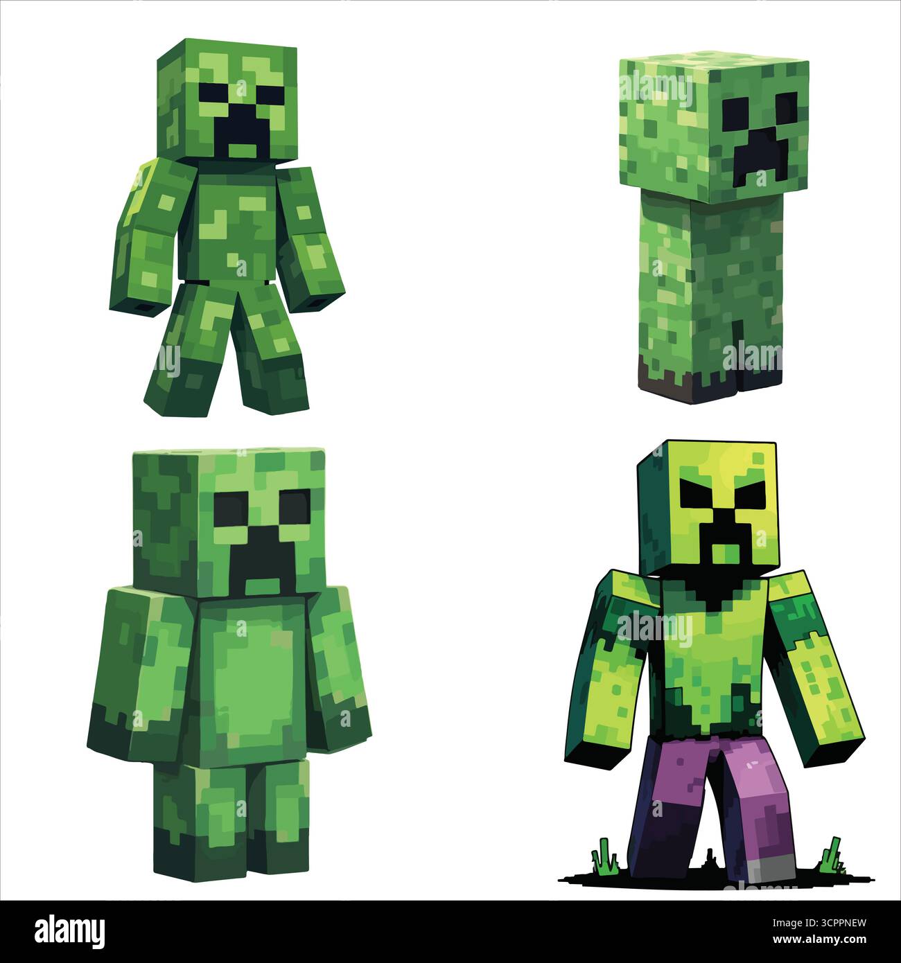 Illustrazione del vettore Creeper in stile Pixel Art, Green Monster Character Collection per il gioco, Cartoon e T-shirt Design Illustrazione Vettoriale