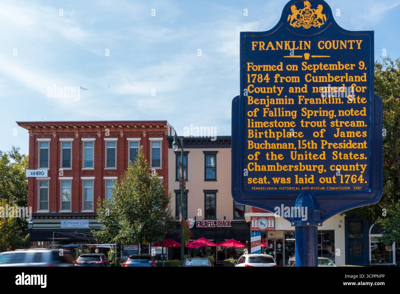 Chambersburg, Pennsylvania, Stati Uniti d'America - 20 settembre 2025: Uno dei numerosi monumenti storici nella Memorial Square della città della Pennsylvania nella contea di Franklin. Foto Stock