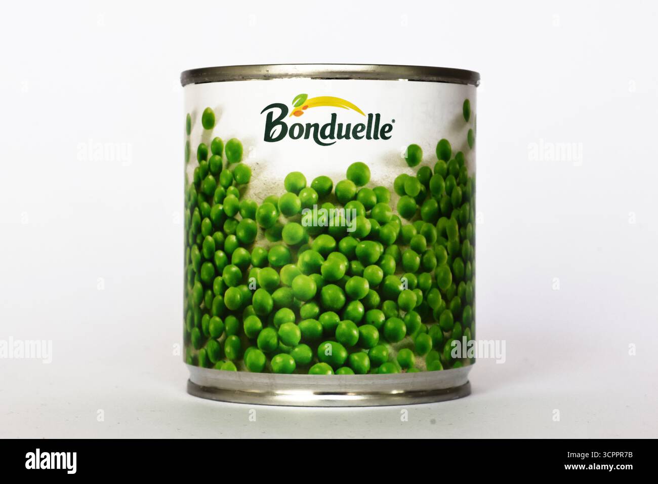 Piselli verdi Bonduelle, cotti a vapore Foto Stock