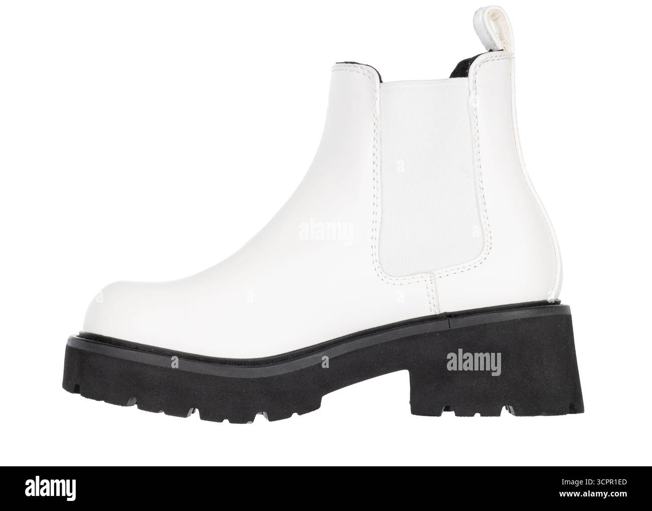 Stivaletto Chelsea bianco con suola nera Foto Stock