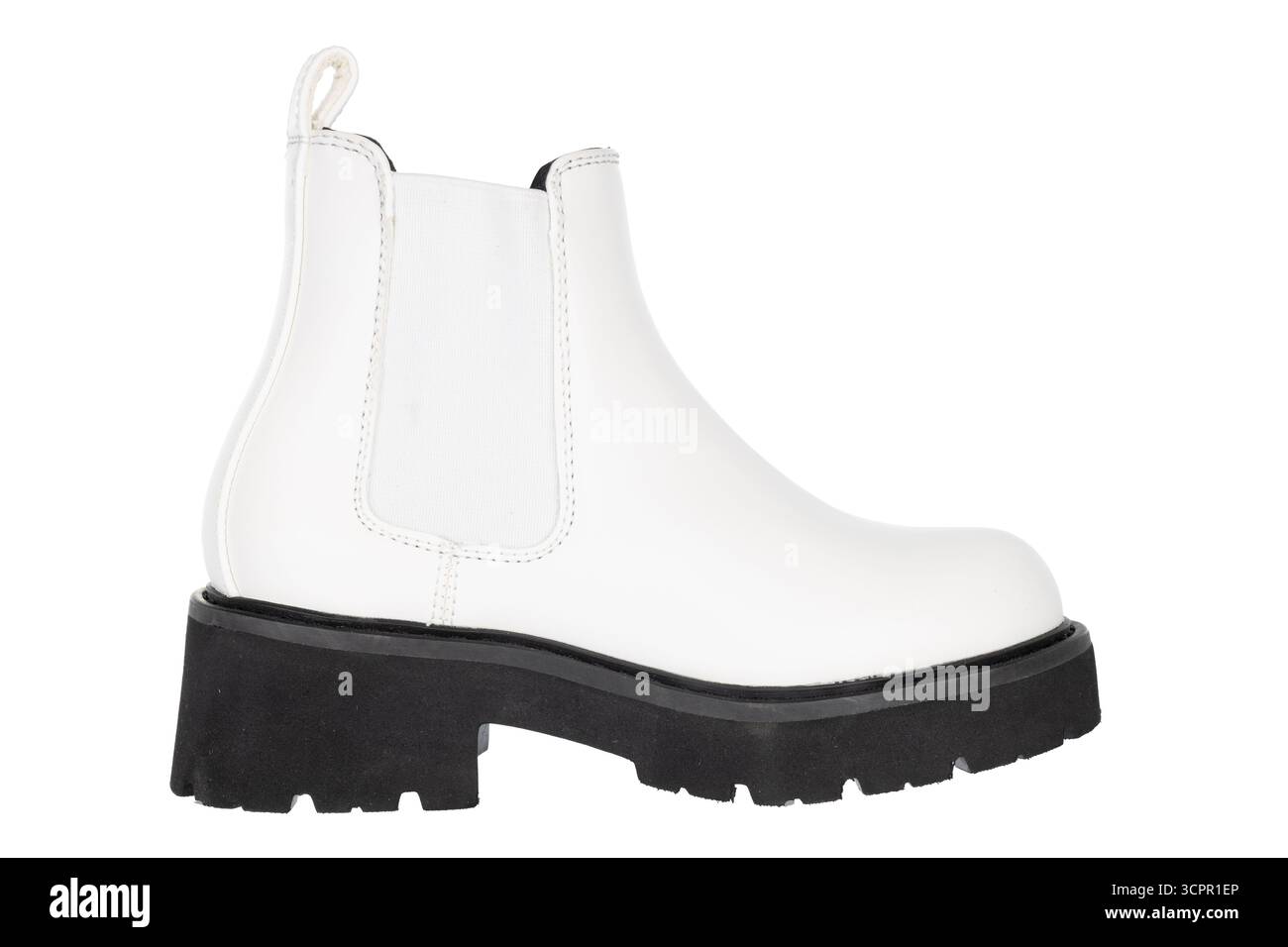 Stivaletto Chelsea bianco con suola Chunky Foto Stock