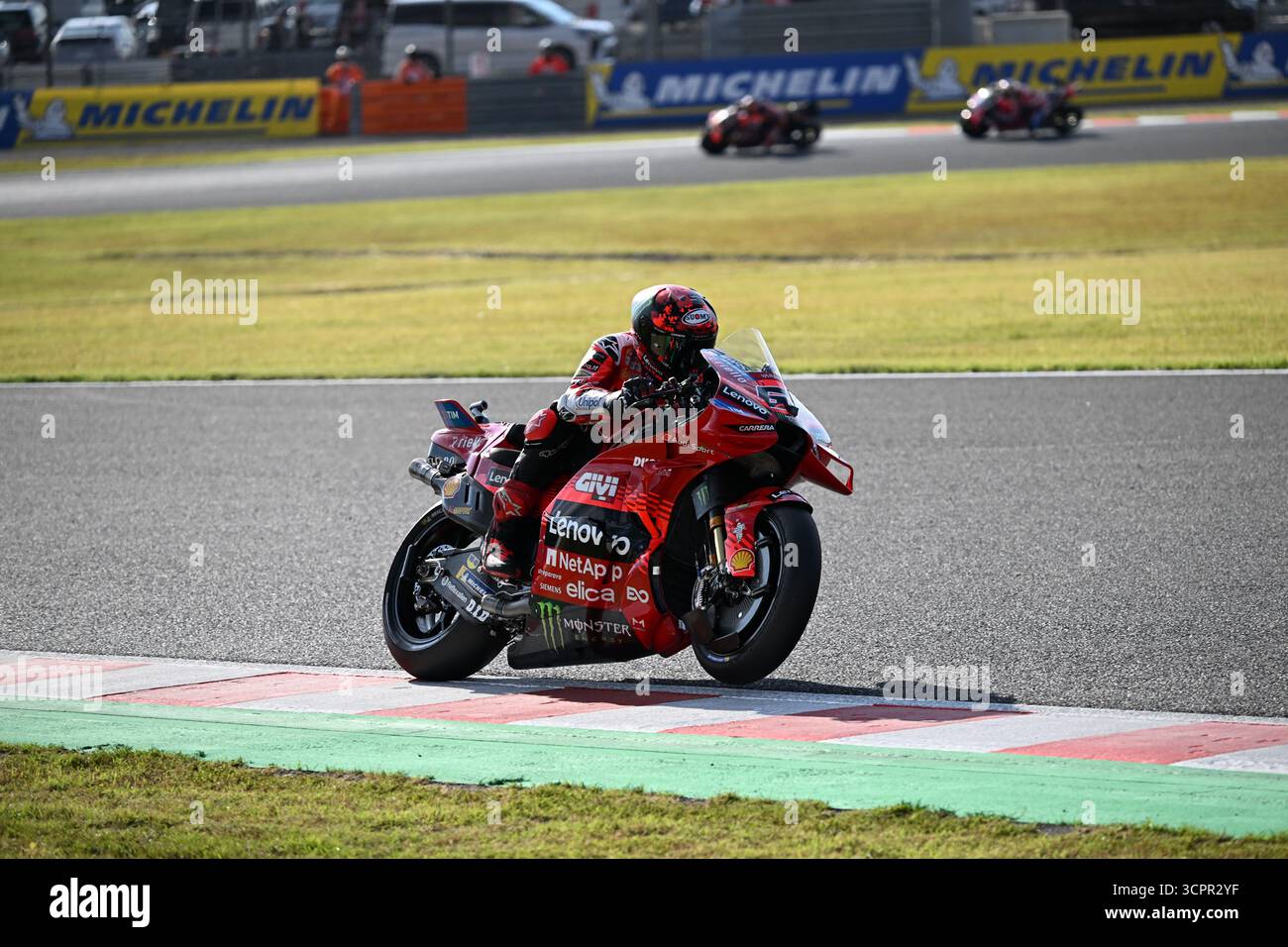 Motegi, Giappone. 27 settembre 2025. Il pilota Ducati Francesco Bagnaia in azione nella gara Sprint tenutasi al Mobility Resort Motegi della MotoGP Japan 2025. Credito: Ranjith Kumar/Alamy Live News Foto Stock