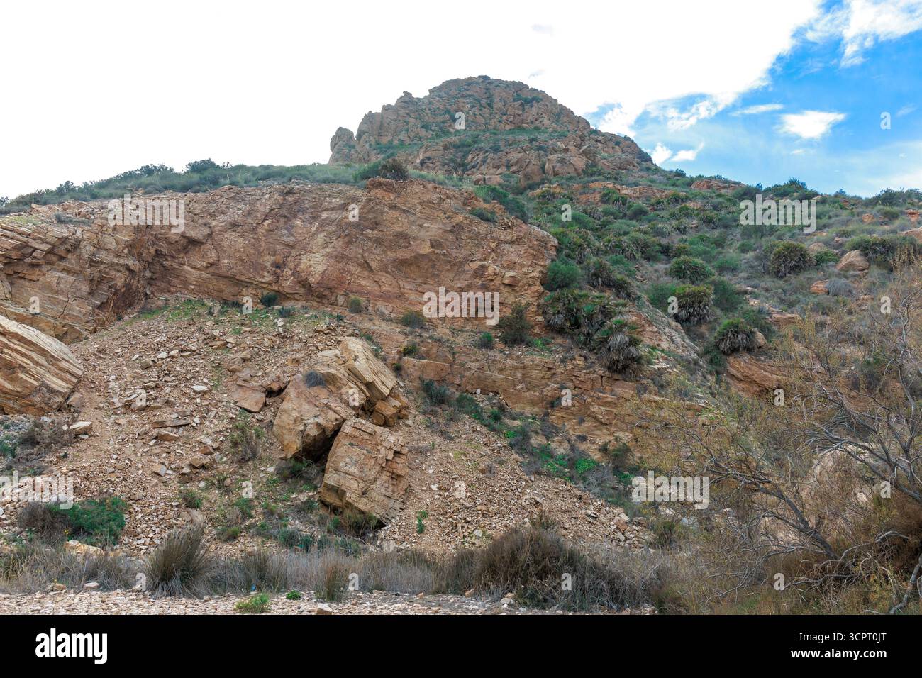 Stravaganti formazioni rocciose, scolpite dall'erosione, creano un paesaggio surreale di rocce sulla montagna. Foto Stock