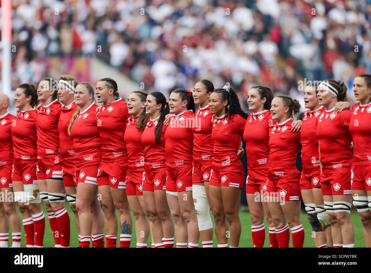 Londra, Regno Unito. 27 settembre 2025. Canada durante gli inni prima della finale Canada contro Inghilterra della Coppa del mondo di rugby all'Allianz Stadium di Twickenham. SOLO PER USO EDITORIALE. NON PER USO COMMERCIALE. Londra, Regno Unito © ️ crediti: Elsie Kibue/Alamy Live News Foto Stock