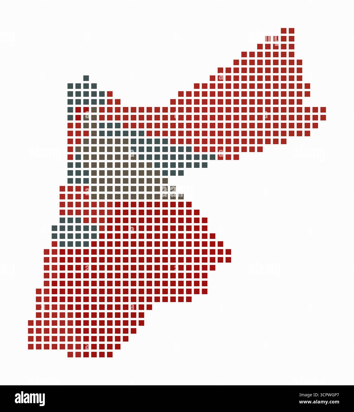 Mappa tratteggiata di Jordan. Mappa digitale del paese su sfondo bianco. Forma Jordan con punti quadrati. Stile puntini colorati. Quadrati di grandi dimensioni. Illustrazione Vettoriale
