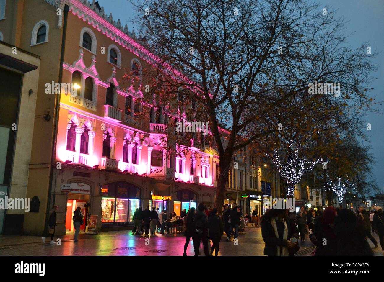 Centro città, Cardiff, a Natale, Galles del Sud, Regno Unito Foto Stock