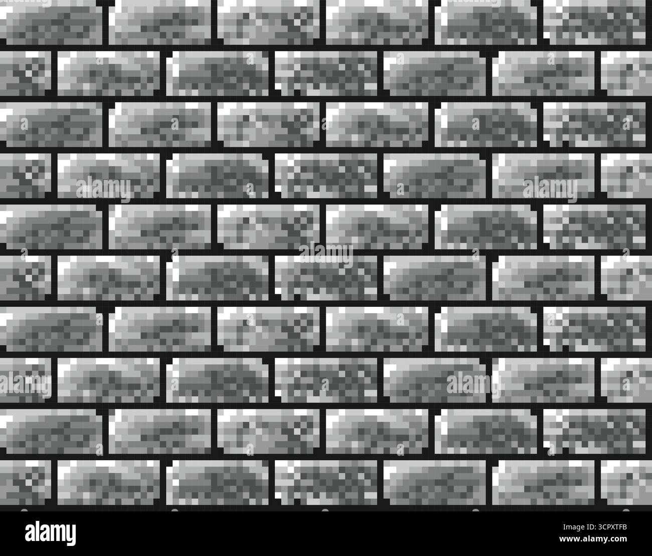 Sfondo pixel grigio senza cuciture con mattoni. Illustrazione Vettoriale