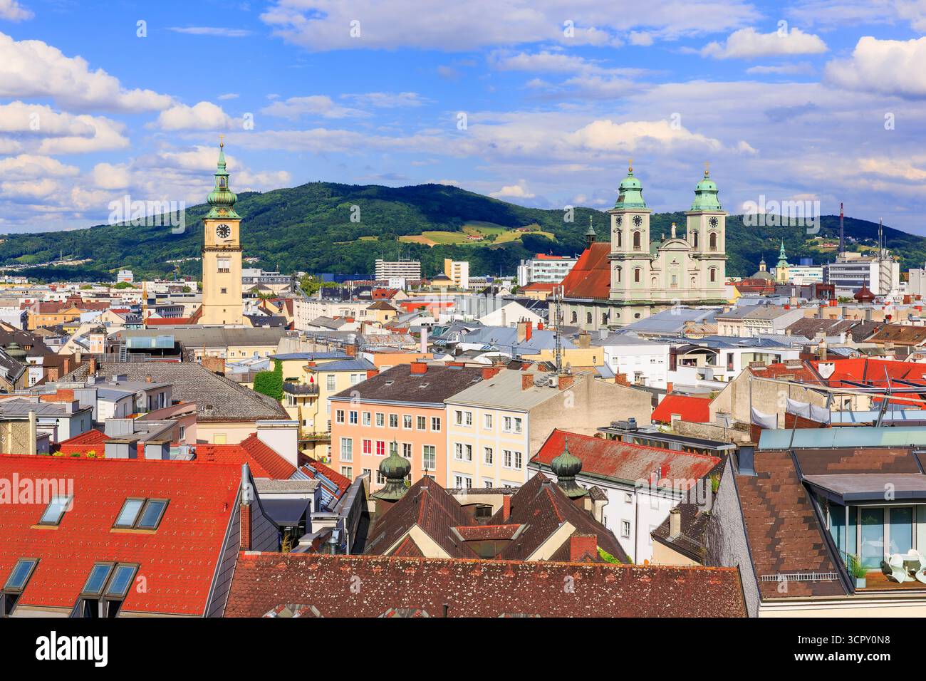 Linz, Austria. Vista panoramica della città vecchia. Foto Stock
