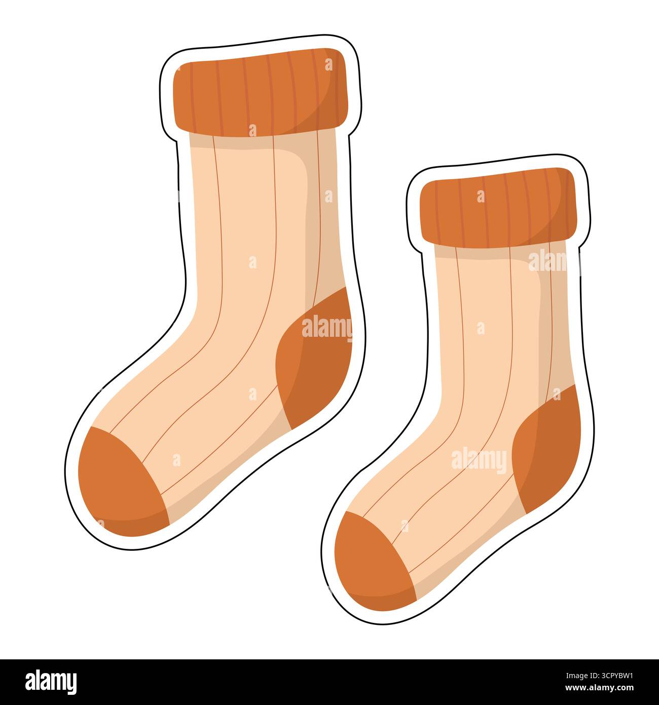 Calze beige illustrate con tacco, punta e polsino arancioni. Perfetto per la moda autunnale, i temi caldi o la grafica stagionale dell'outfit. Semplice cartone animato Illustrazione Vettoriale