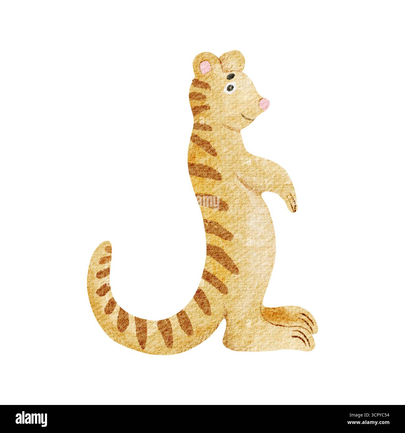 Illustrazione ad acquerello Meerkat isolata su bianco in posa di osservazione. savannah africana, animali suricati per bambini. Animale del deserto in modo semplice Foto Stock
