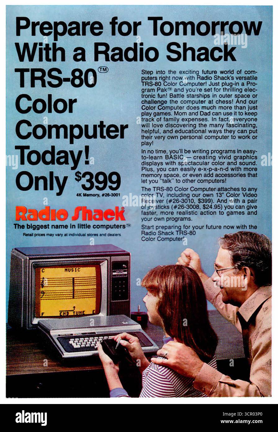 1981 annuncio per computer a colori radio Shack TRS-80 Foto Stock