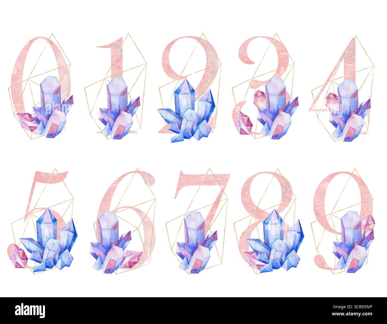 Numeri a tema con cristalli eleganti e bellissimi, ideali per tutti i progetti creativi. Foto Stock