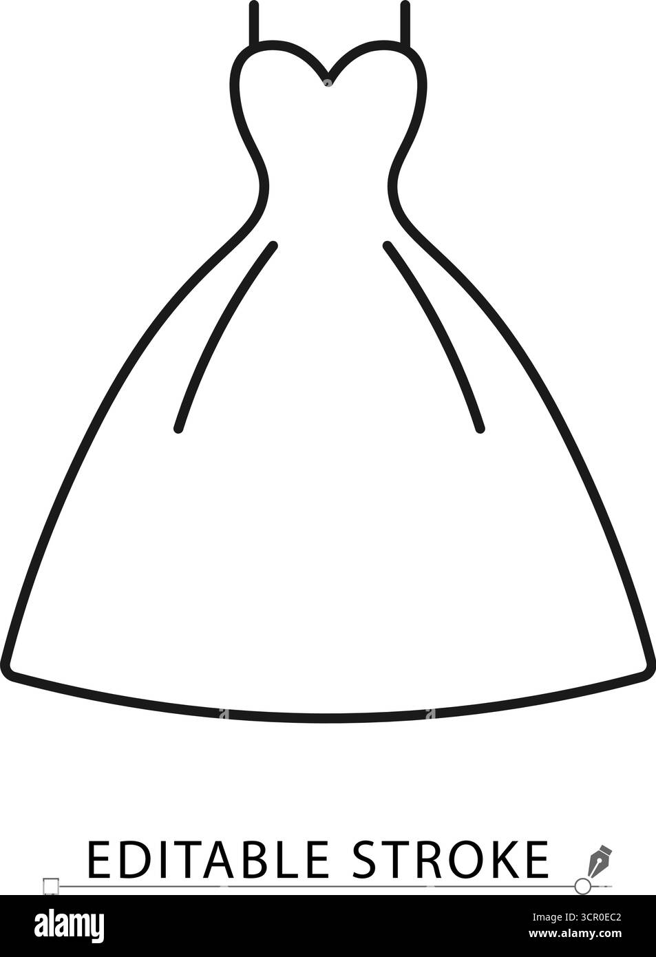 Un'icona di un abito da sposa dallo stile minimalista con un tratto modificabile. Abito da sposa, abiti per cerimonie di matrimonio, abiti da sposa, abiti da festa Illustrazione Vettoriale