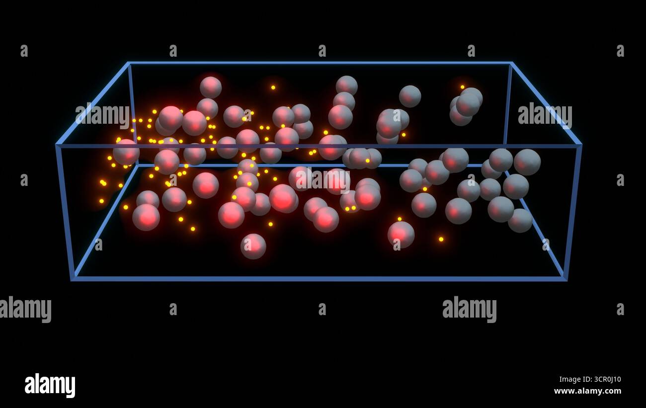 Resistenza elettrica. Super isolante. Gli elettroni fluiscono e collidono con gli atomi. illustrazione di rendering 3d. Foto Stock