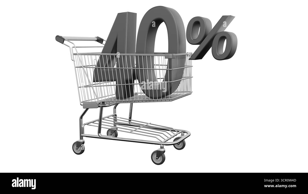 Il carrello con l'insegna nera di sconto mostra uno sconto del 40% durante le festività natalizie. sconto black friday Foto Stock