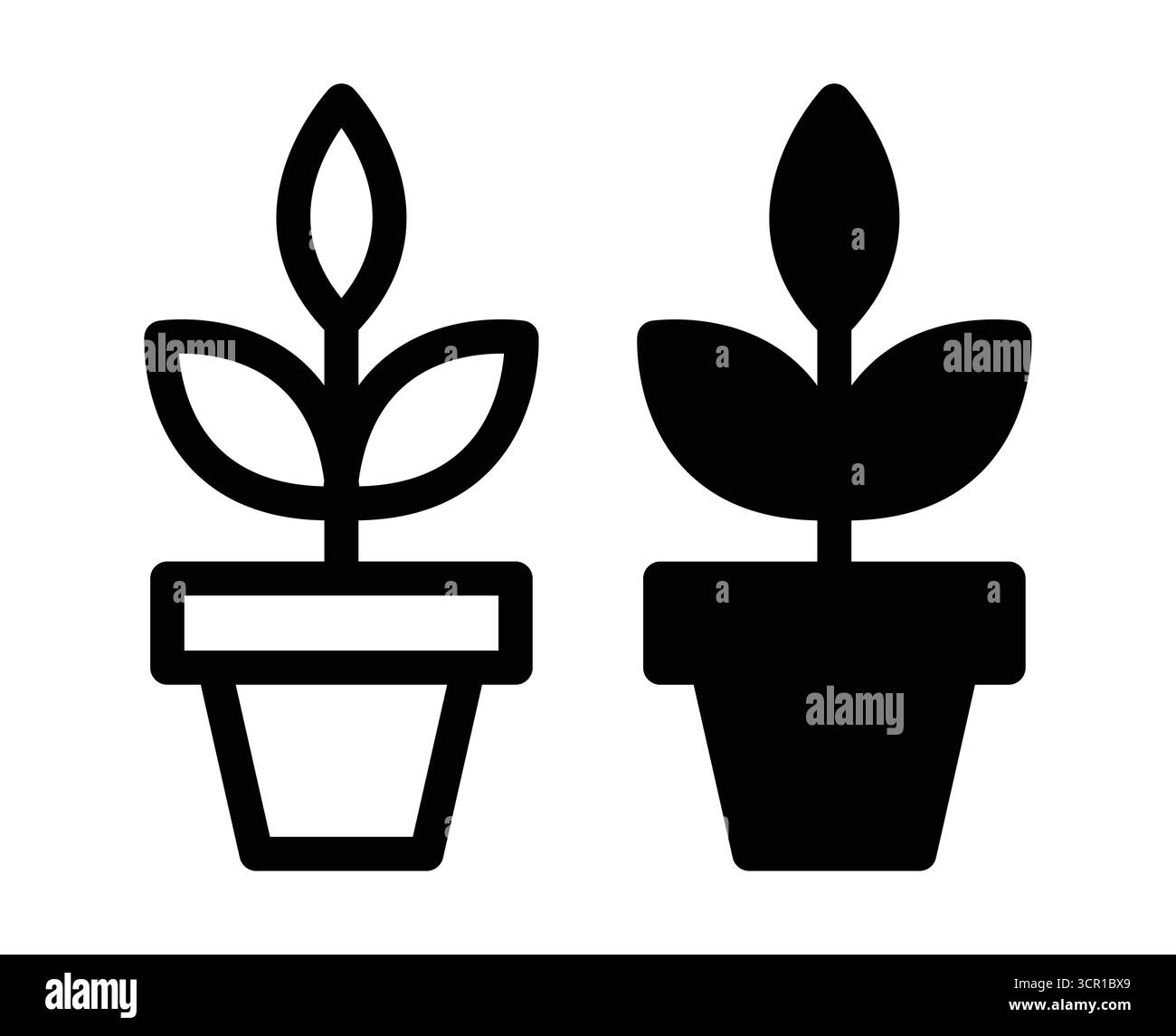 Due illustrazioni artistiche di piante in vaso presentate in bianco e nero. Questi design minimalisti catturano l'essenza della natura e della crescita, ideale per Illustrazione Vettoriale