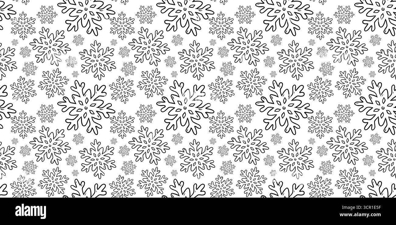 Motivo perfetto per le vacanze con fiocchi di neve disegnati a mano. Sfondo vettoriale contorno doodle invernale. Illustrazione Vettoriale