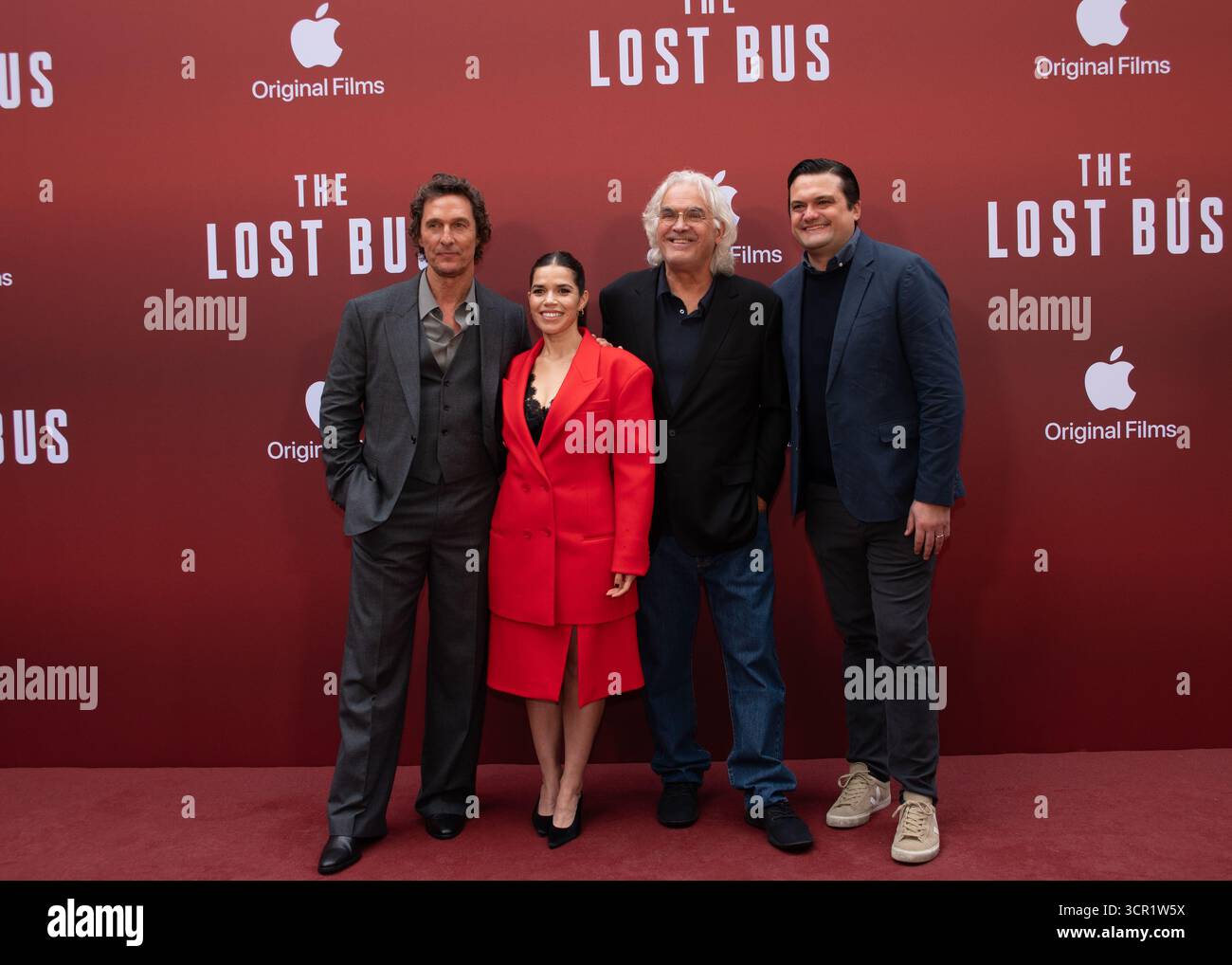 Londra, Regno Unito. 28 settembre 2025. Foto di gruppo per il cast di "The Lost Bus" a Curzon Mayfair - da sinistra Matthew McConaughey, America Ferrera, Paul Greengrass. Cristina Massei/Alamy Live News Foto Stock