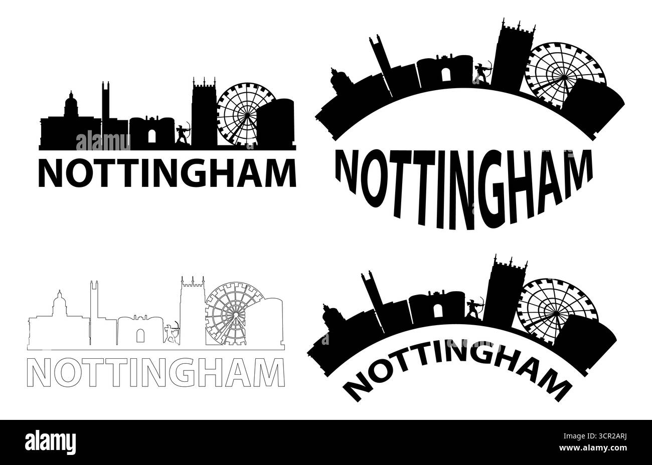 Skyline di Nottingham. Cartello con la scritta Nottingham skyline. Design della città di Nottingham Germany Skyline. stile piatto. Foto Stock