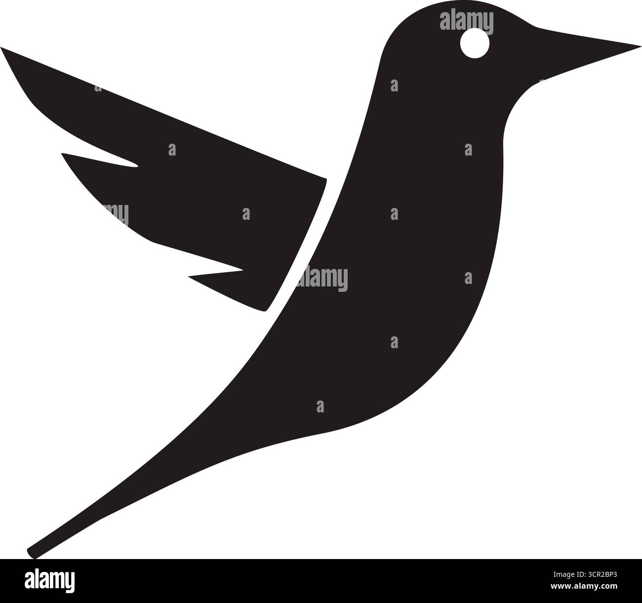 Silhouette di colibrì volante nera icona di uccello o logo, per concetti di natura, libertà e grazia. Illustrazione minimalista del vettore piatto di colibrì Illustrazione Vettoriale