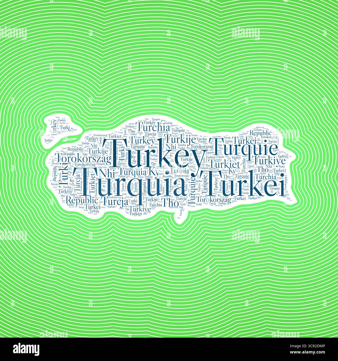 La forma della Turchia è formata dal suo nome in più lingue. Illustrazione Vettoriale