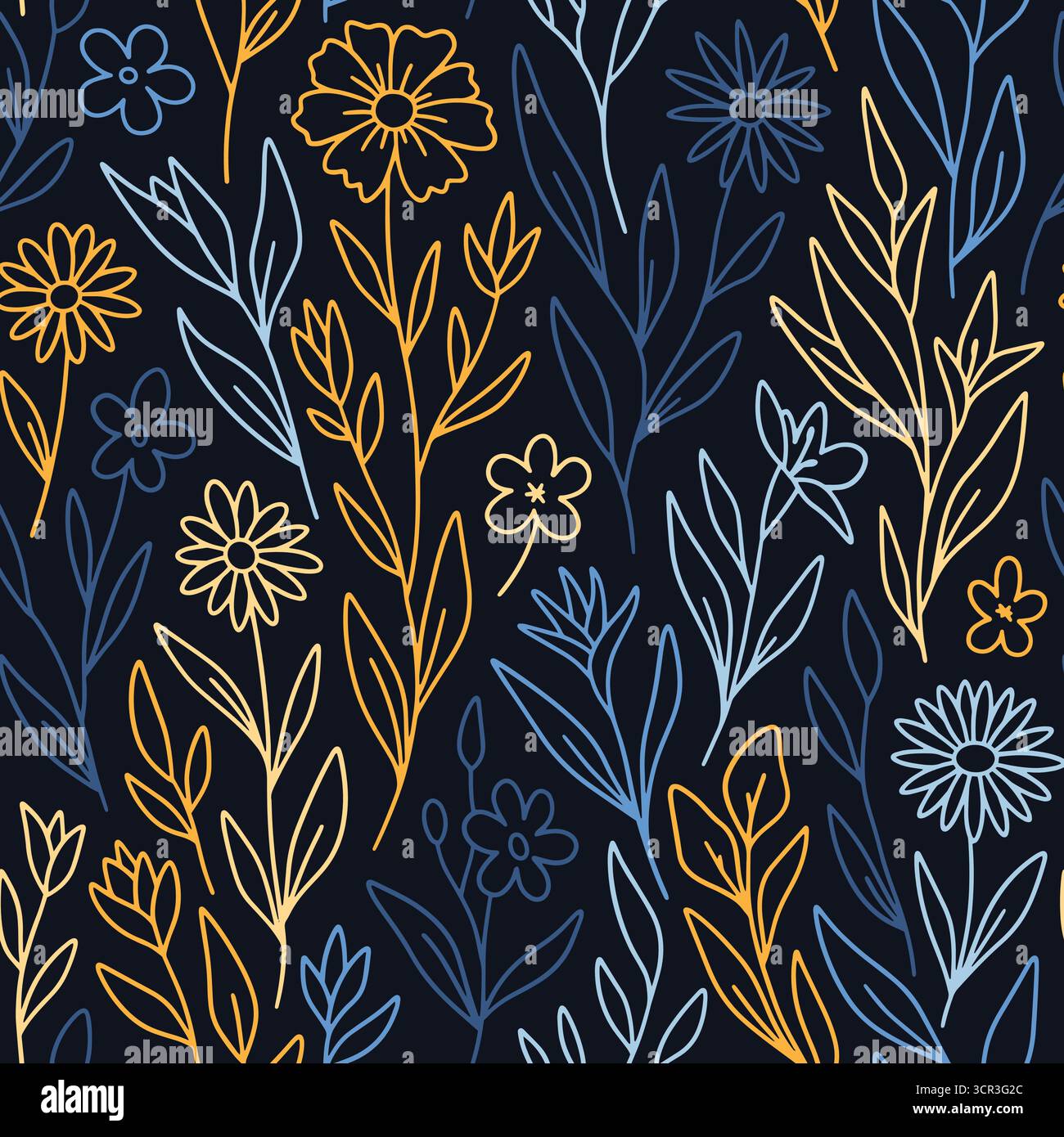 Fiori carini e foglie della giungla motivo senza cuciture. Illustrazione vettoriale sfondo piatto. Illustrazione Vettoriale