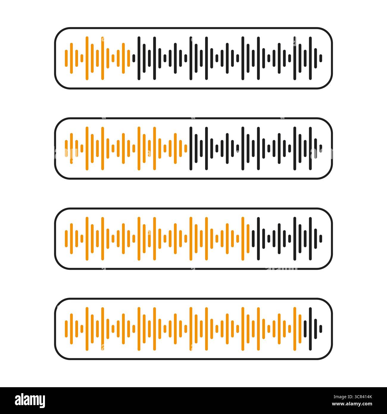 Onde sonore arancioni. Barre dello spettro audio. Icone dell'equalizzatore astratto. Elementi di visualizzazione vettoriale. EPS 10. Illustrazione Vettoriale