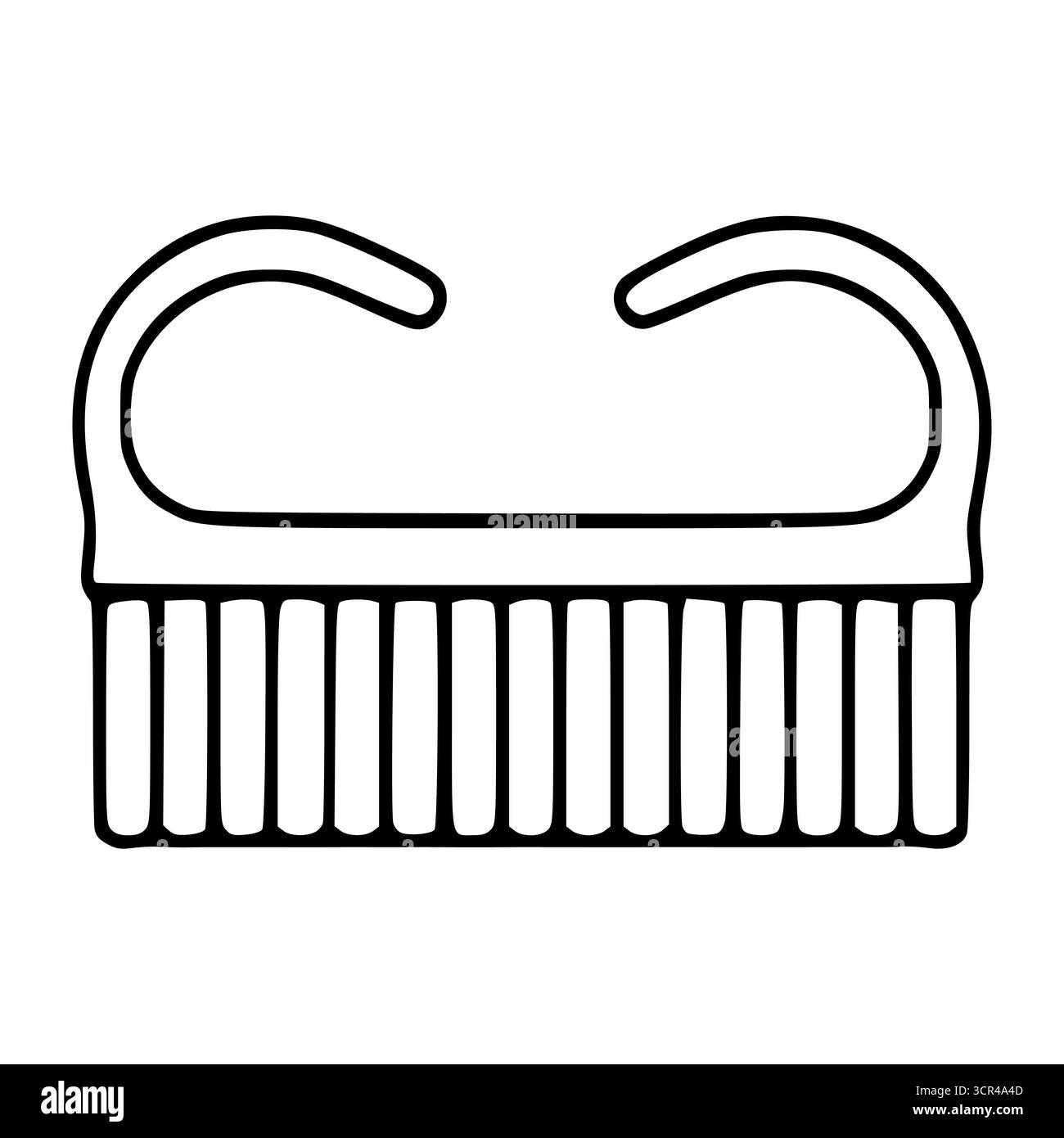 Immagine vettoriale minimalista in bianco e nero di una spazzola per la pulizia con impugnatura curva. Illustrazione Vettoriale