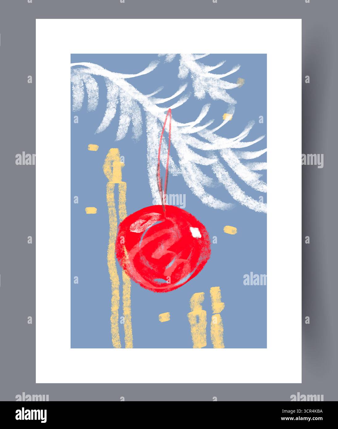 Un luminoso e festoso ornamento rosso che si attacca amorevolmente ai rami innevati durante la stagione invernale Foto Stock