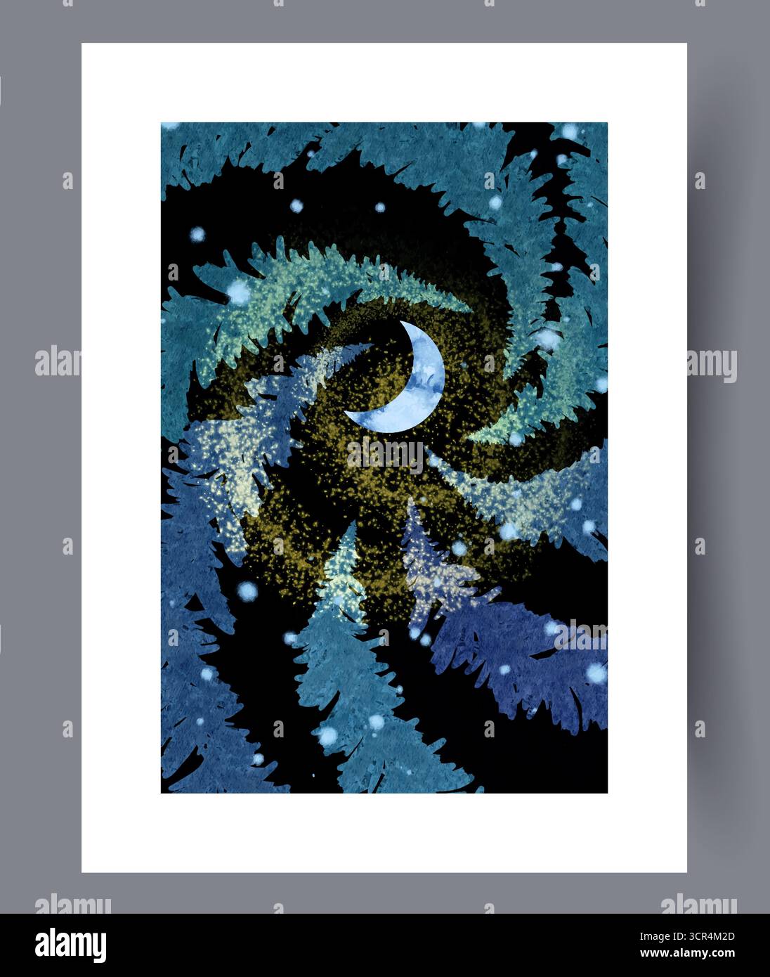 Un turbinio mistico di stelle e Luna che splende brillantemente in un suggestivo cielo notturno Foto Stock