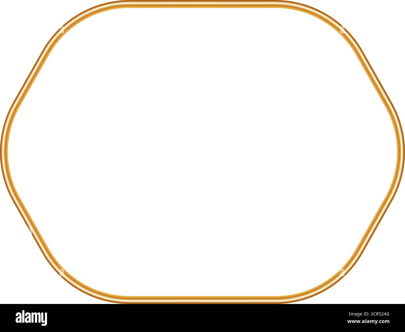 Elegante cornice dorata. Mockup realistico di oggetti 3d per cornice fotografica. Elemento decorativo, timbro, forme per certificato, biglietto d'auguri, design decorativo. Illustrazione Vettoriale