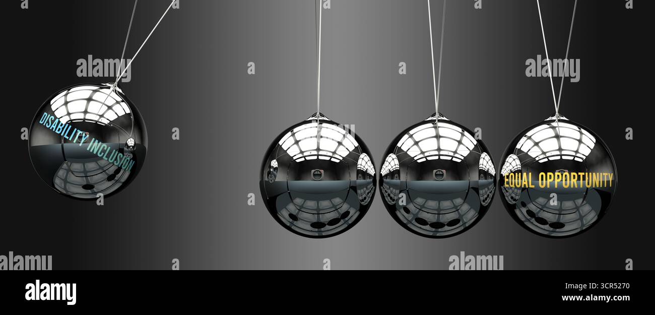 Inclusione della disabilità che porta a pari opportunità, trasmettendogli potere. Relazione causa-effetto Foto Stock