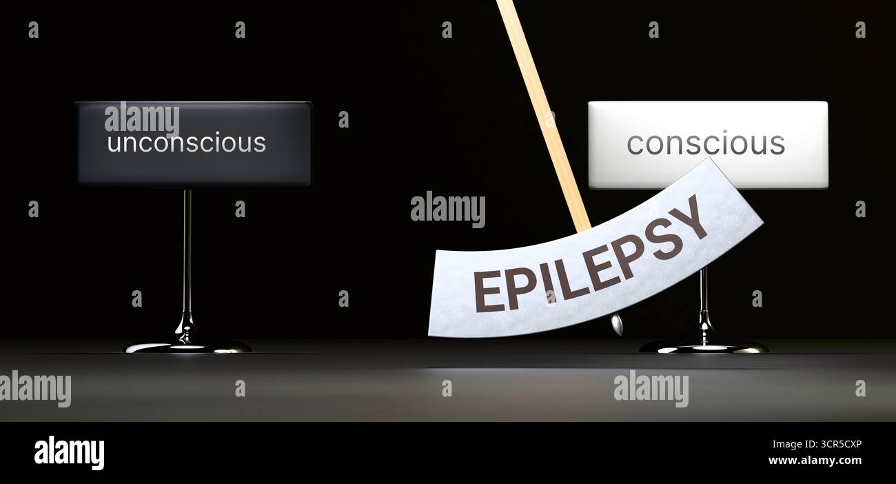 Cicli di epilessia tra inconscio e cosciente. Visualizzazione di uno schema ripetuto di epilessia che oscilla tra le estremità: Inconscio e conscio Foto Stock