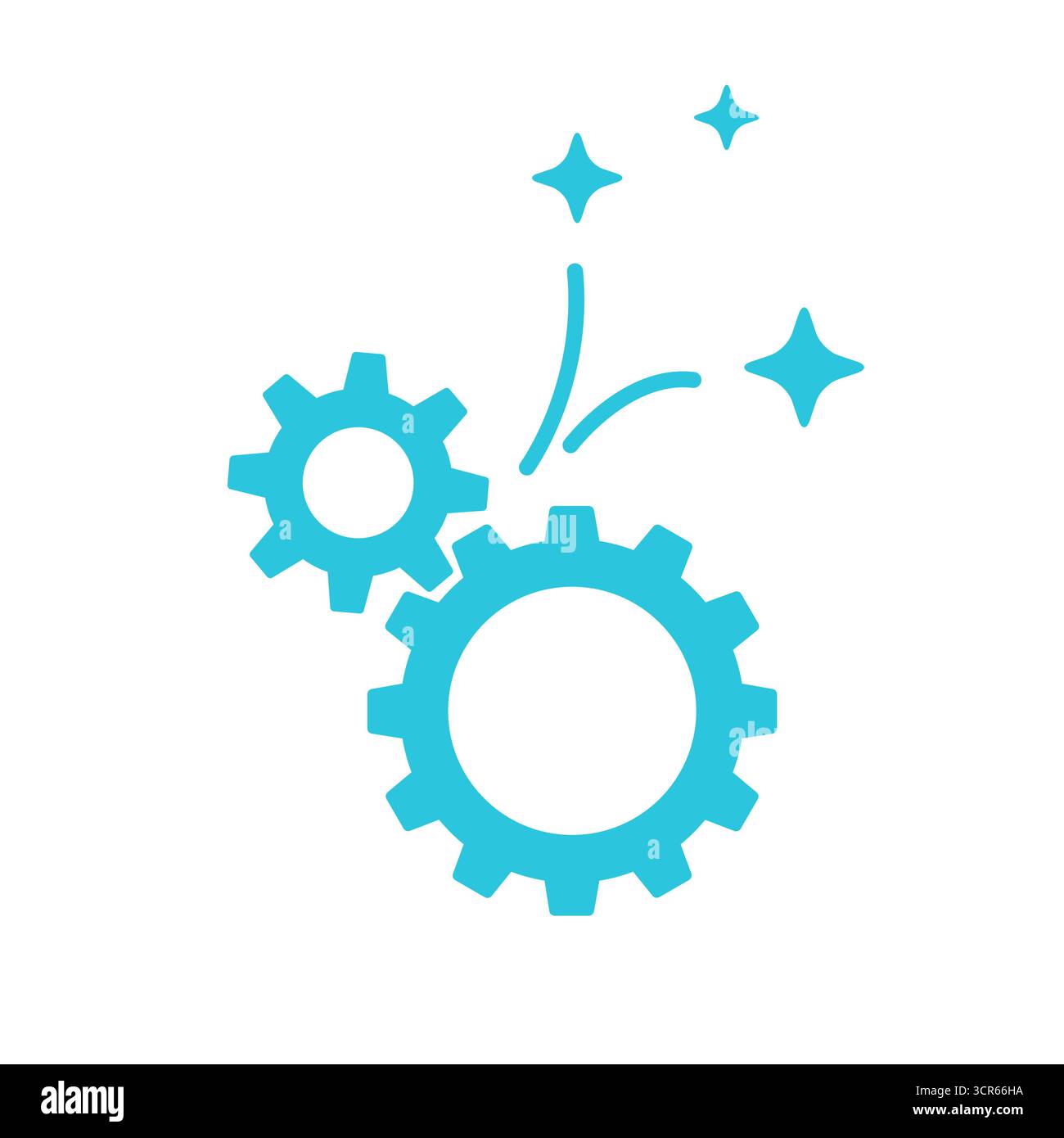 Idea, icona ingranaggi, isolata su sfondo bianco. Set di icone blu. Illustrazione Vettoriale