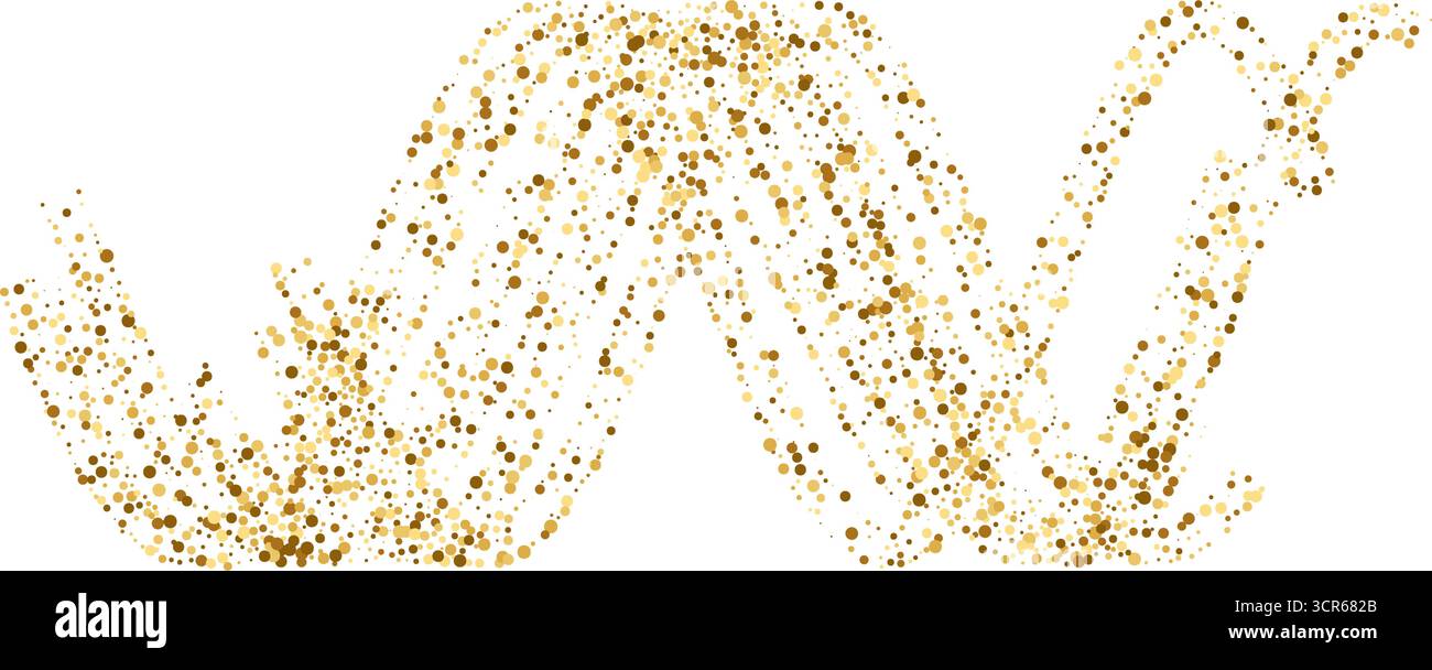 Onda di particelle di lucentezza liquida oro con bagliore. Flusso fluido astratto elegante sfumatura tratteggiata ricurva dorata, texture tratteggiata. Lucentezza delle vacanze per un lusso vettoriale Illustrazione Vettoriale