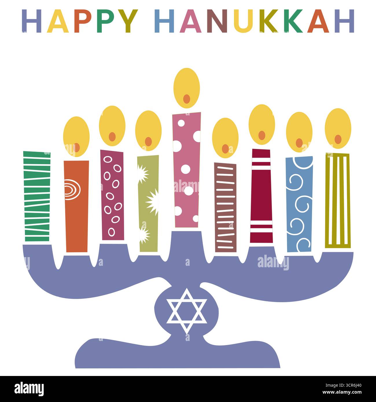 Vettore biglietto di auguri Hanukkah: Sfondo stilizzato con menorah e simboli festivi ebraici Illustrazione Vettoriale
