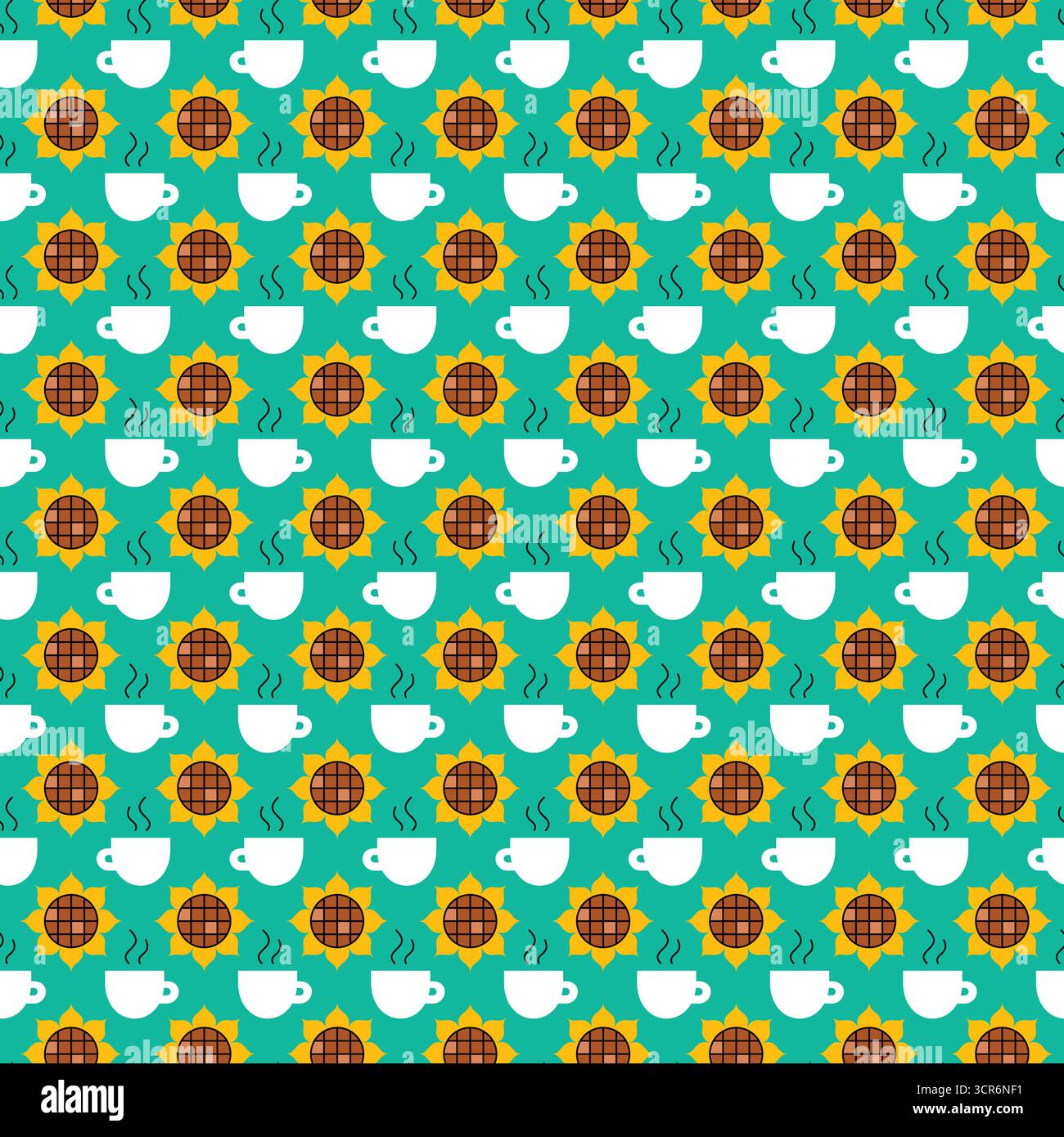 Coffee Sunflower Seamless Pattern Illustrazione Vettoriale