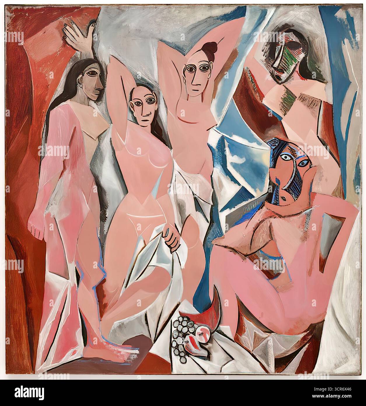 Pablo Picasso - Les Demoiselles d'Avignone (1907) - composizione proto-cubista, figure frammentate, forme angolari, astrazione audace | Artium Illustrazione Vettoriale