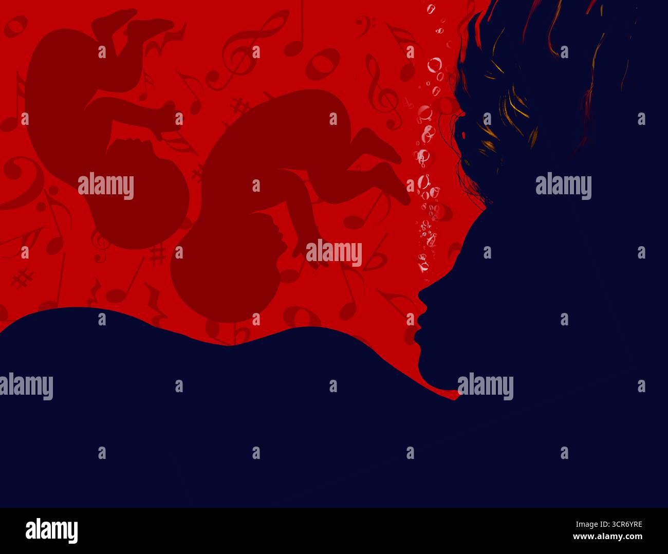 La ricerca ha dimostrato costantemente che la musica può migliorare il benessere mentale di una madre e aiutare lo sviluppo e il legame fetale. Mamma e feto gemelle lo sono Foto Stock
