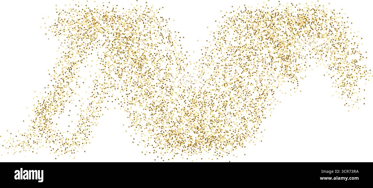 L'onda di particelle liquide dorate e luccicante. Flusso fluido astratto elegante sfumatura tratteggiata ricurva dorata, texture tratteggiata. Brillantezza per le vacanze vettoriali Illustrazione Vettoriale