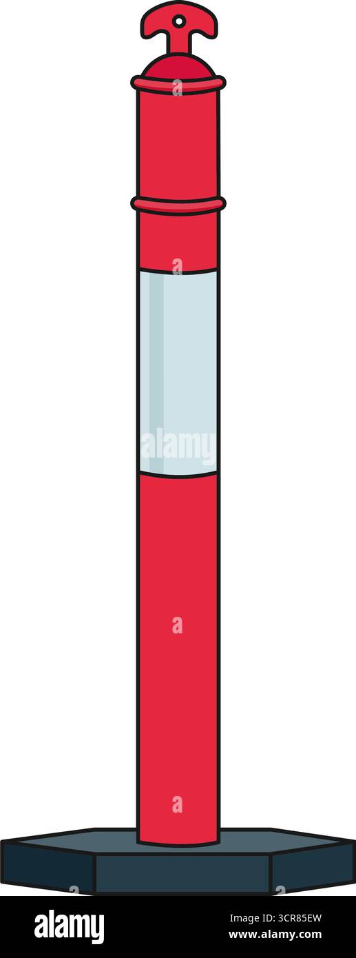 Icona di bollard stradale in plastica rossa con nastro riflettente e base in gomma vettoriale Illustrazione Vettoriale