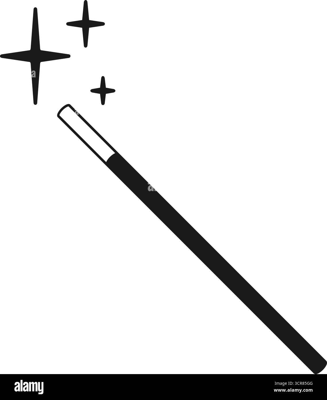 Una bacchetta magica con stelle colorate e grafica vettoriale di riempimento nero Illustrazione Vettoriale