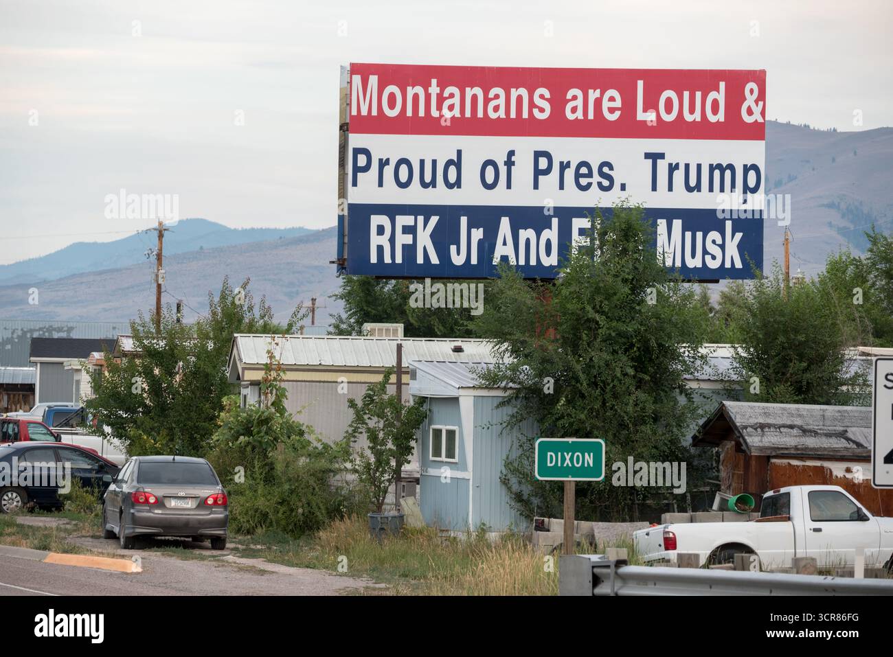 Messaggio politico su un cartellone a Dixon, Montana. Foto Stock