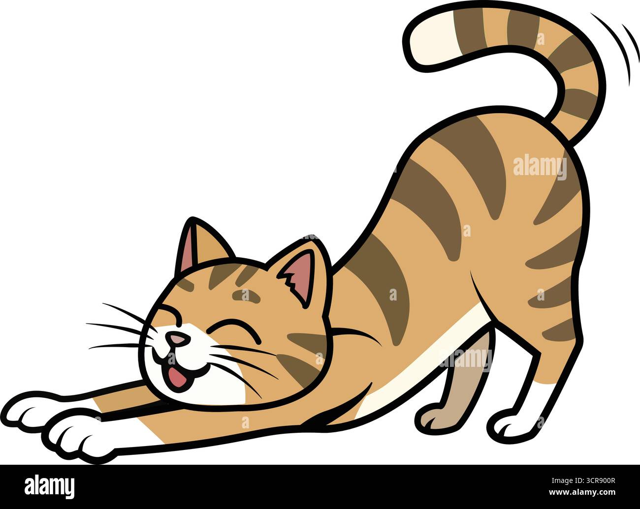 Un grazioso logo di cartoni animati che si estende con un'espressione felice, perfetto per contenuti correlati agli animali domestici e disegni divertenti Illustrazione Vettoriale